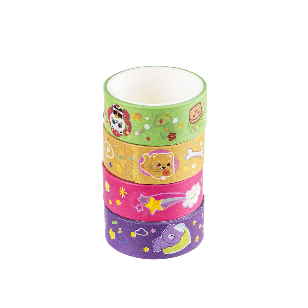Set 4 Pezzi Nastro Adesivo in Carta Kawaii, 1.5 cmx2 m