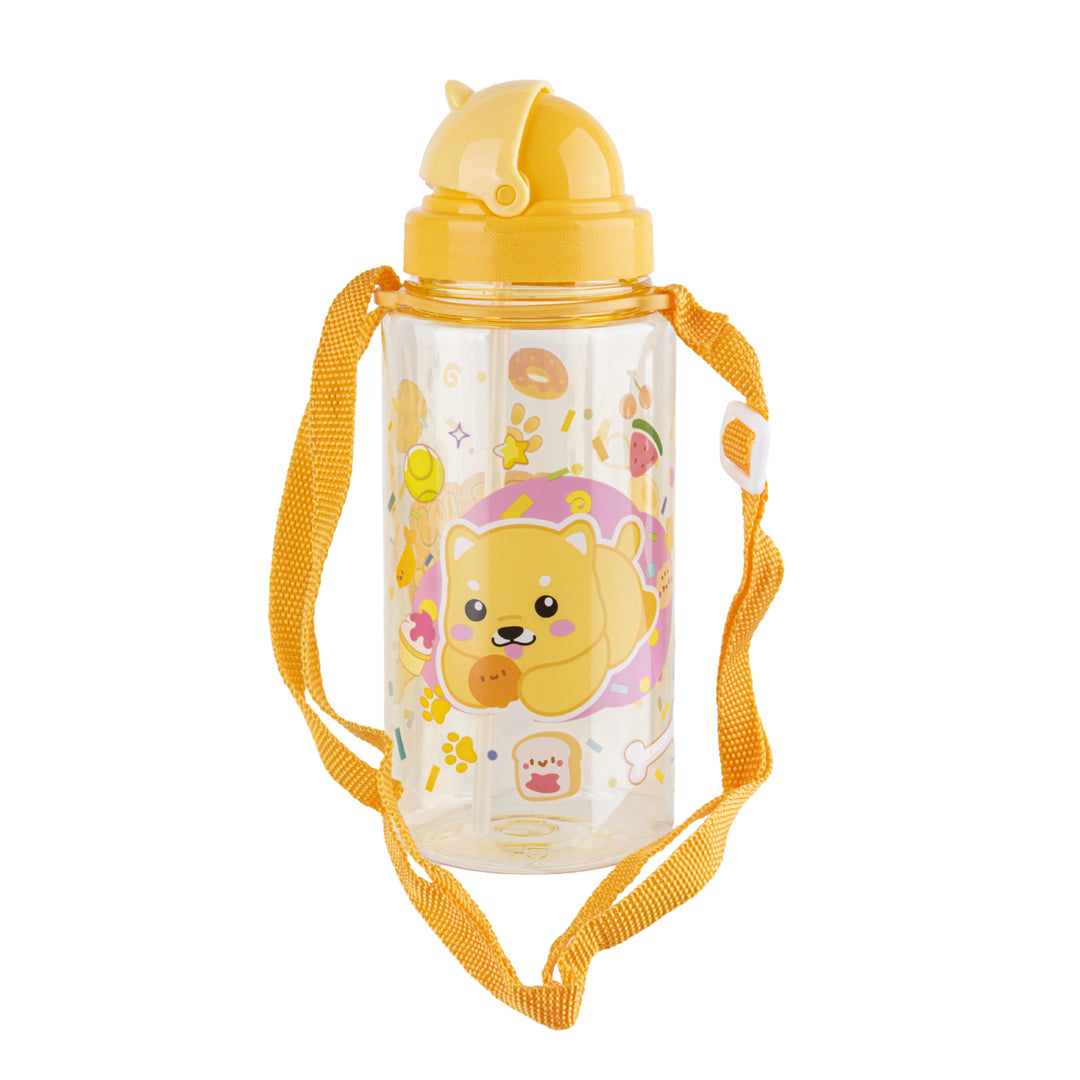 PRYMA Borraccia per Bambini Kawaii Giallo (Cagnolino), 500ml – 7.5 x 19.2 cm – Bottiglia Portatile Riutilizzabile con Ta