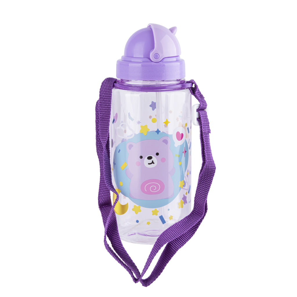 PRYMA Borraccia per Bambini Kawaii Viola (Orsetto), 500ml – 7.5 x 19.2 cm – Bottiglia Portatile Riutilizzabile con Tappo
