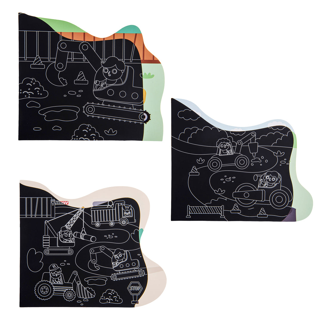Junior Joy Scratch Book per Bambini – Sagomate Veicoli Cantiere