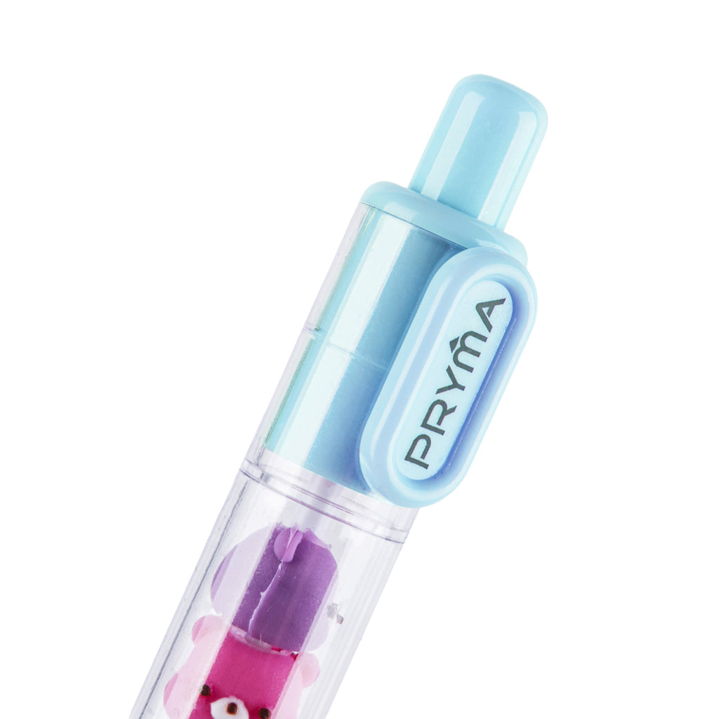 Penna a Sfera Retrattile Azzurro Pastello con Dettagli Orsetti Multicolore, Punta Media 1.0 mm