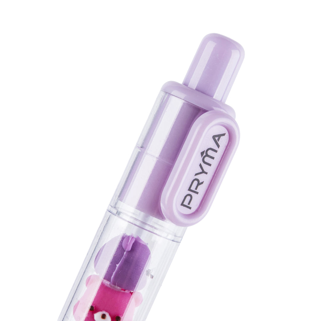 Penna a Sfera Retrattile Lilla con Dettagli Orsetti Multicolore, Punta Media 1.0 mm