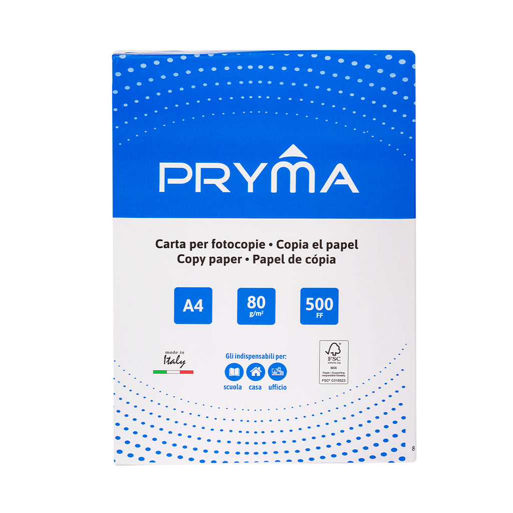 Pryma Carta A4 per Fotocopie e Stampanti 80g – Risma 500 Fogli Bianca FSC per Ufficio e Scuola